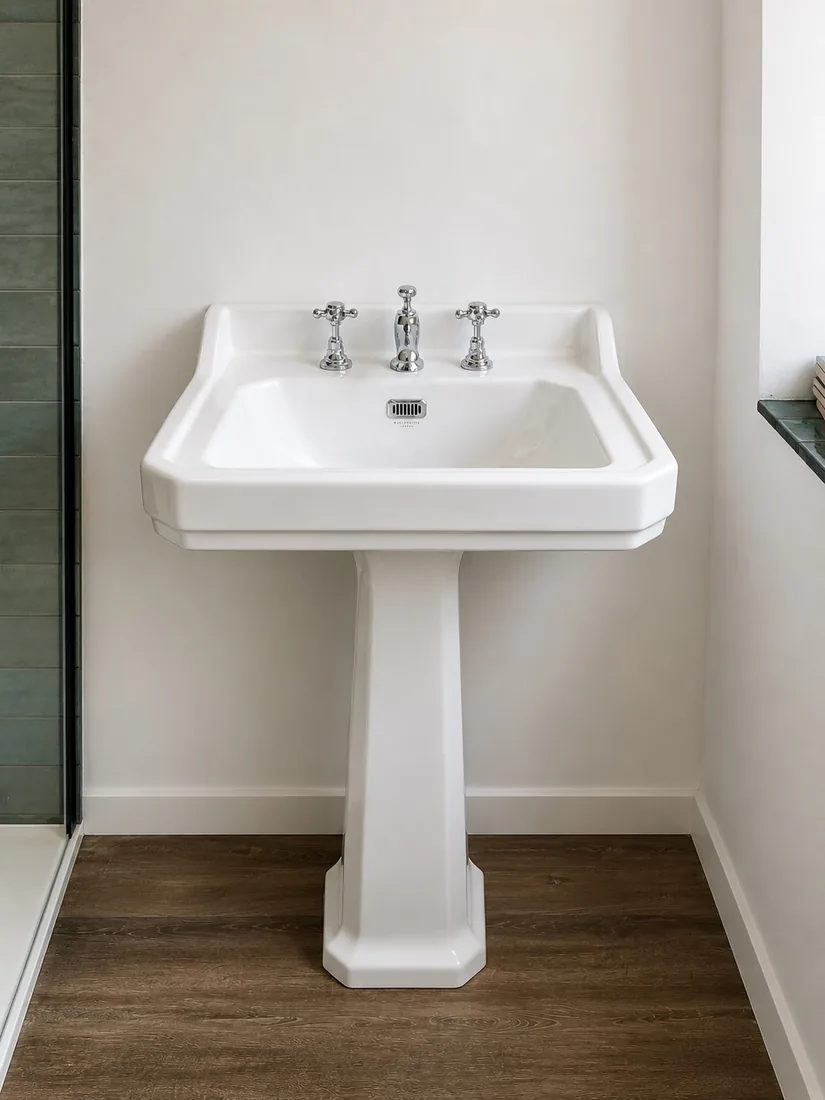 Traditional pedestal basin with chrome cross-head taps